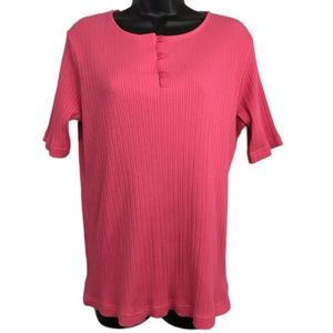 Bedford Faire Pink Ribbed Short Sleeve Henley Top size Small